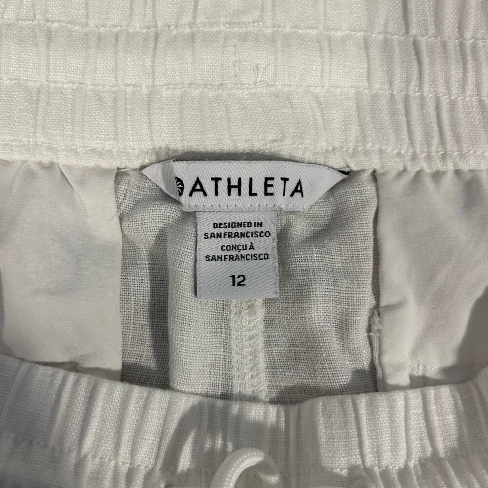 ATHLETA Sz 12 -2 PAIR!- Chambray & White High Rise Retreat Linen Capri Wide Leg - Picture 12 of 16